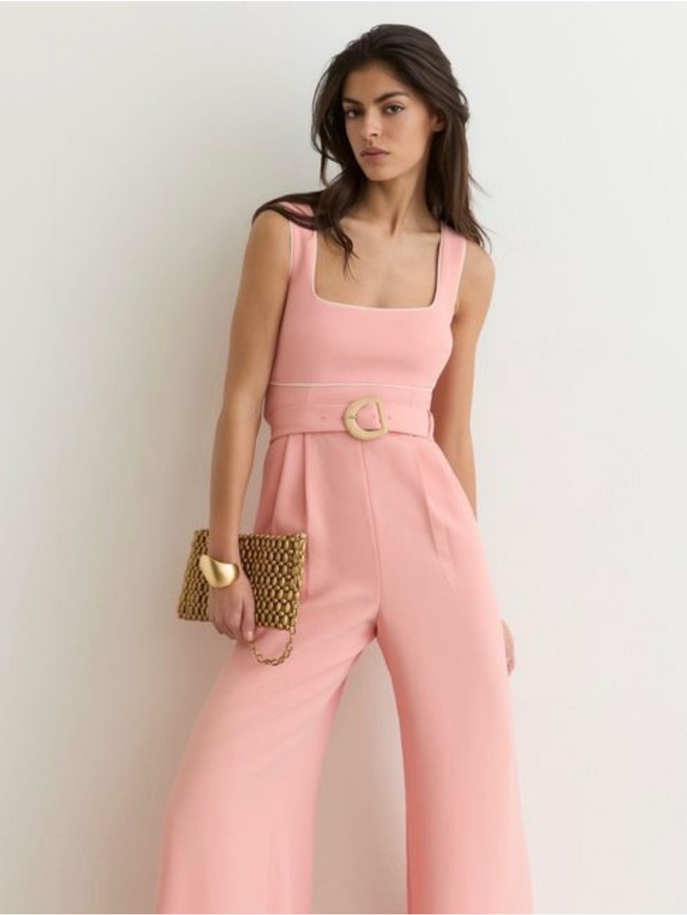 Reiss Blush Pink Wide-Leg Jumpsuit with Belt
